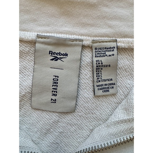 Reebok x Forever 21 Cropped Half-Zip Pullover Sweatshirt Chalk Cream Large - Picture 5 of 8